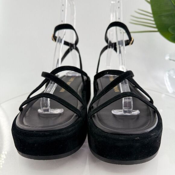 Stuart Weitzman Summerlift Platform Strappy Sandal Round Toe Black Size 10 Flat - Picture 4 of 16